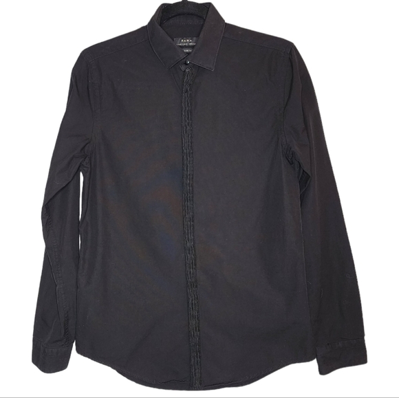 Zara men's black long sleeve button down. - Picture 1 of 13